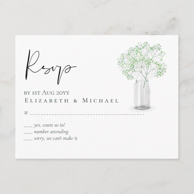 Postal Gypsophila Babys Breath Simple Wedath RSVP (Anverso)