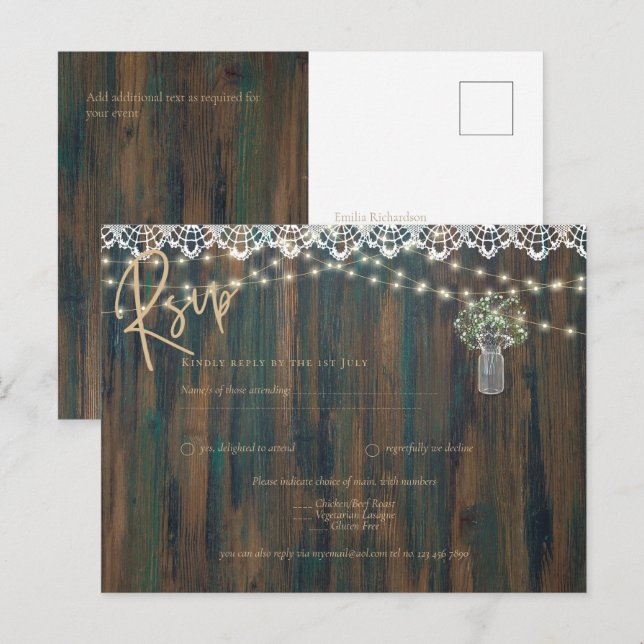 Postal Gypsophila de encaje ruso enciende a Boda Mason Ja (Anverso / Reverso)