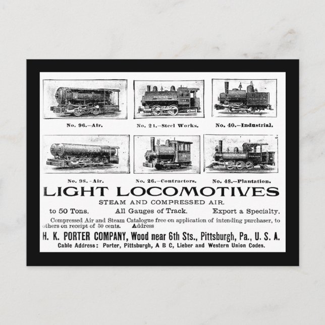 Postal H K Porter & Co. Locomotoras ligeras (Anverso)