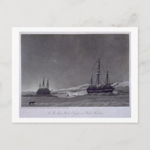 Postal H.M. transporta Hecla & Griper en el puerto invern