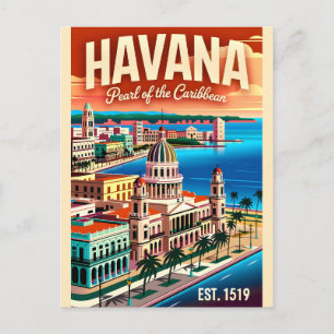 Postal Habanero Vintage Cuba Perla del Caribe Retro 