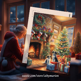 Postal Habitación decorada con gusto, chimenea, perros, c