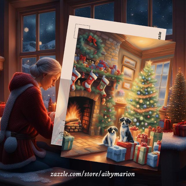 Postal Habitación decorada con gusto, chimenea, perros, c (Subido por el creador)