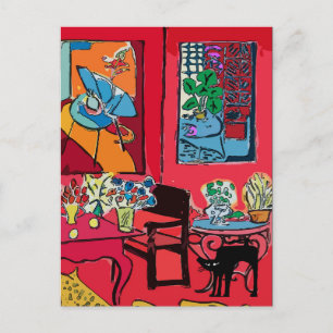 Postal Habitación roja con gato negro