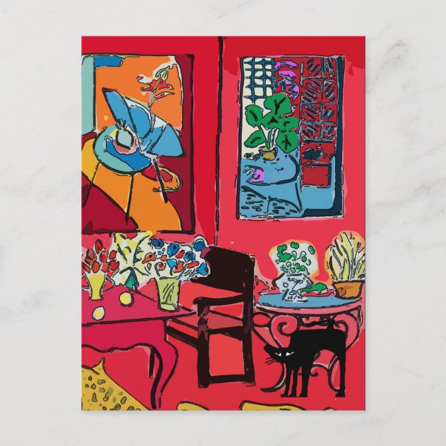 Postal Habitación roja con gato negro (Anverso)