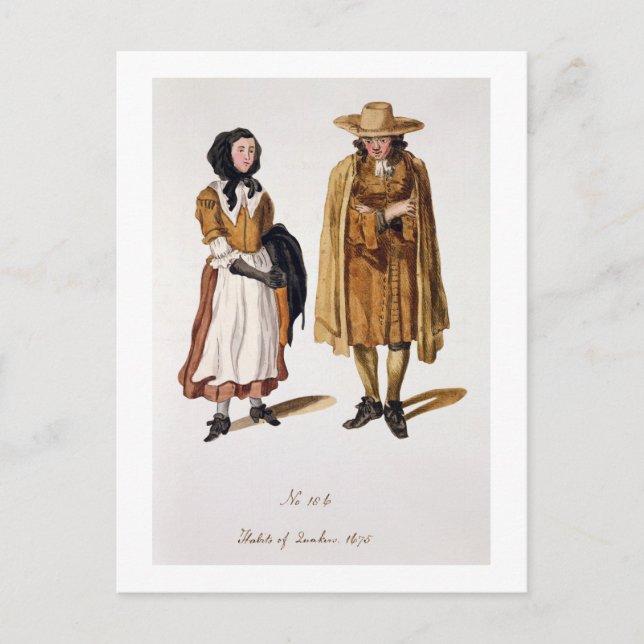 Postal Hábitos de los cuáqueros, 1675 (grabado de colores (Anverso)