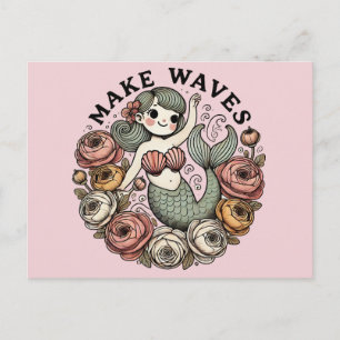 Postal Hacer olas de Ilustracion de sirena adorable arte 