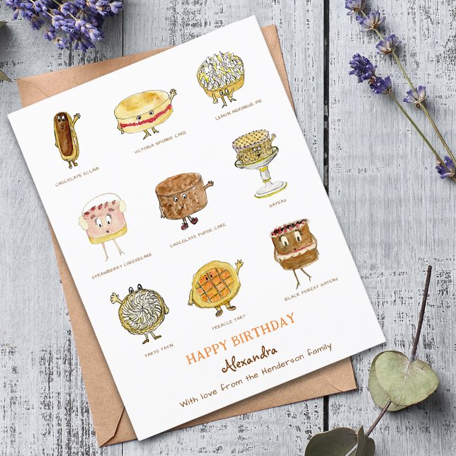 Postal Haciendo Ilustraciones de pasteles lindos (Baking lover cute cake cartoon happy birthday personalized greetings card)