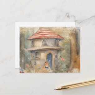 Postal Hada acuarela en su casa