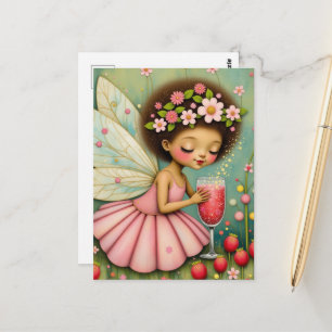 Postal Hada Adorable Con una Bebida Brillante