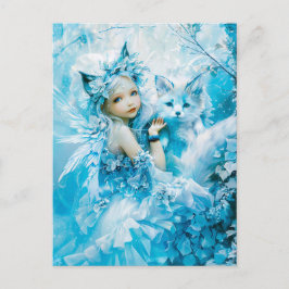 Postal Hada ártica y Fox Polar por lago