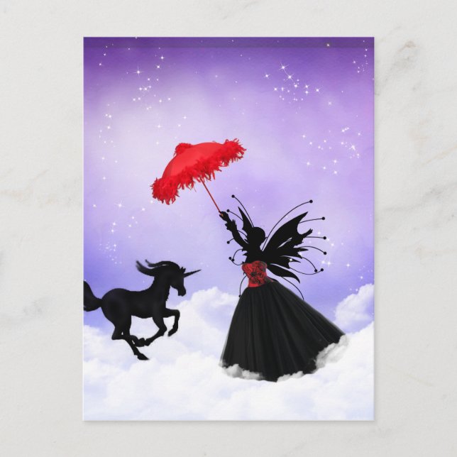 Postal hada bailadora con unicornio (Anverso)