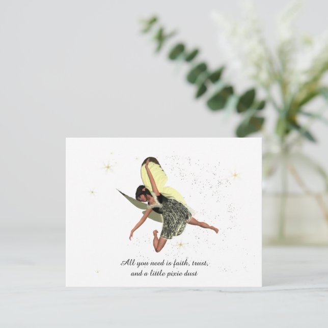Postal Hada chica Con Alas Amarillas Postcard (Anverso de pie)