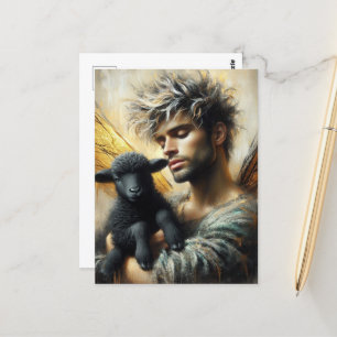 Postal Hada con cordero negro