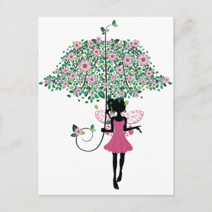 Postal Hada con paraguas florales