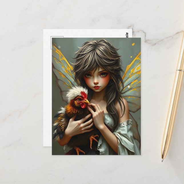 Postal Hada con pollo (Anverso/Reverso In Situ)