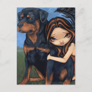 Postal "Hada con un Rottweiler"