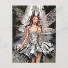 Postal Hada con un vestido de Relieve metalizado de moda