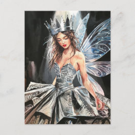 Postal Hada con un vestido de Relieve metalizado de moda
