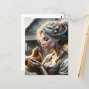 Postal Hada con una gallina