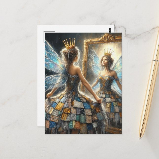 Postal Hada con una vestimenta cristalina y un espejo de  (Anverso/Reverso In Situ)