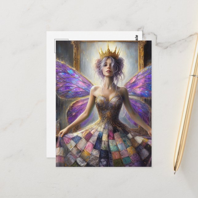 Postal Hada con una vestimenta llena posando en el espejo (Anverso/Reverso In Situ)