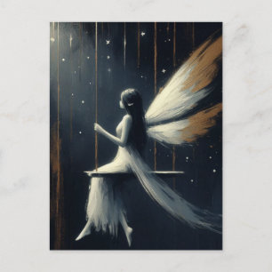 Postal Hada con vestido blanco en un columpio Arte fantás