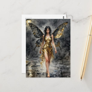 Postal Hada con vestido de oro