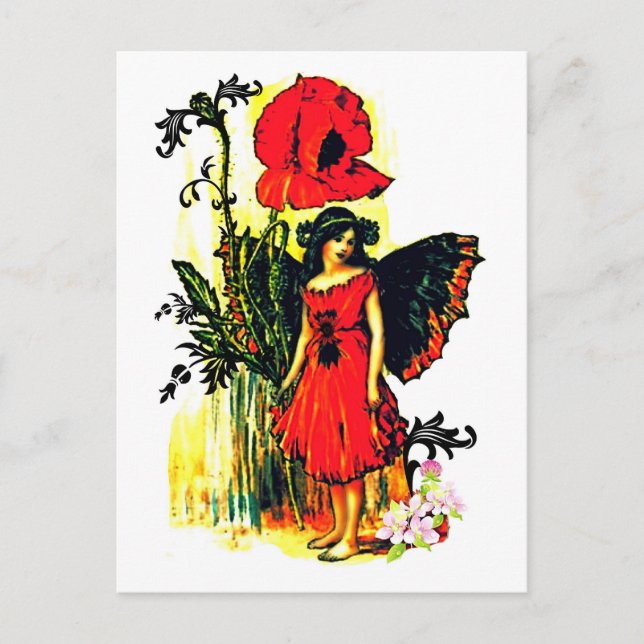 Postal Hada Con Vestido Rojo (Anverso)