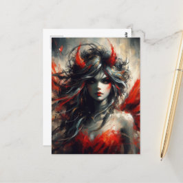 Postal Hada con vestido rojo