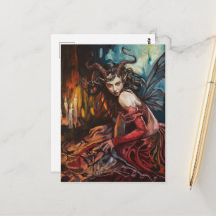 Postal Hada con vestido rojo fantasía oscura