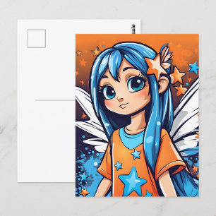 Postal Hada de estilo graffiti con cabello azul