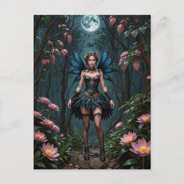 Postal Hada de flores en una noche de luna llena (Anverso)