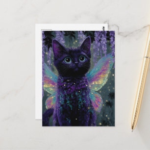Postal Hada de gato negro adorable divertido lindo