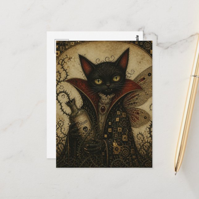 Postal Hada de gato negro vampiro adorable (Anverso/Reverso In Situ)