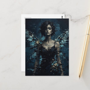 Postal Hada de Glitch Oscuro con Flores