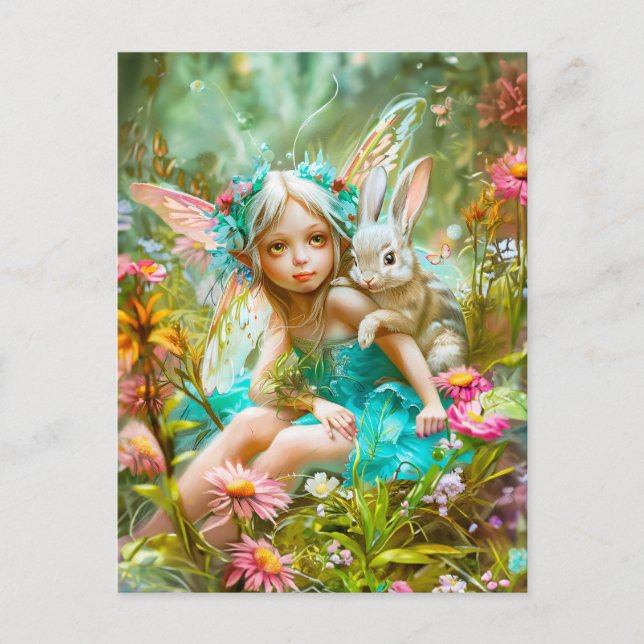 Postal Hada de las Flores y Conejo Gentil (Anverso)