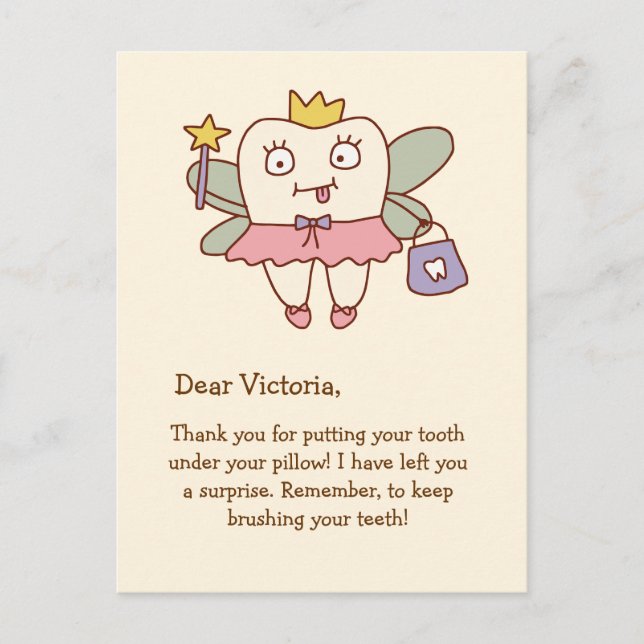 Postal Hada de los Dientes Carta Personalizable (Anverso)