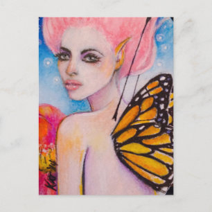 Postal Hada de mariposa monarca con Haiir rosa