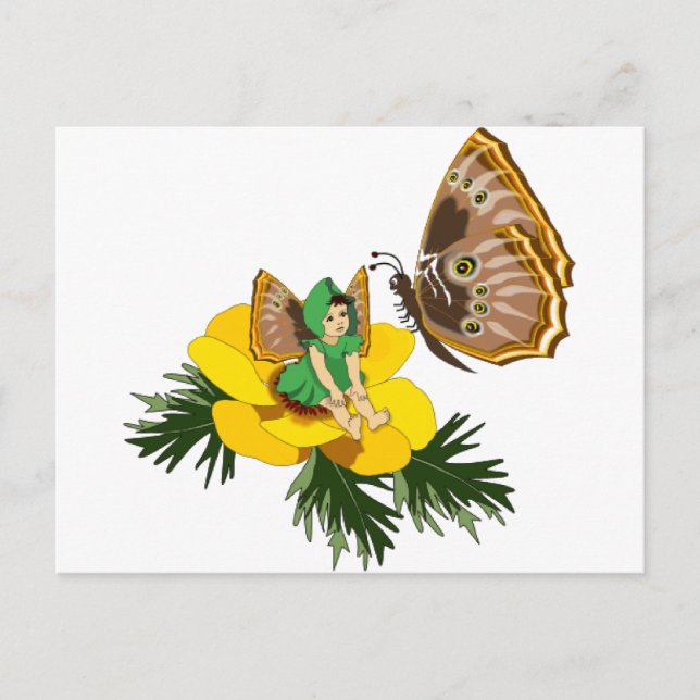 Postal Hada de mariposa verde (Anverso)
