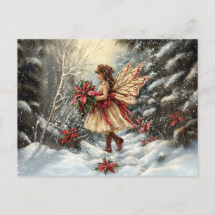 Postal Hada de Navidad con Poinsettias
