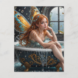 Postal Hada de pelo rojo en un baño de burbujas