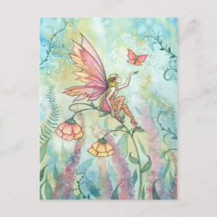 Postal Hada de primavera con arte de fantasía mariposa