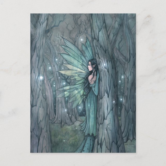 Postal Hada del Bosque Oscuro Arte de Fantasía Mística (Anverso)