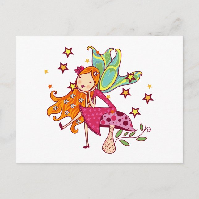 Postal Hada del jardín en seta (Anverso)