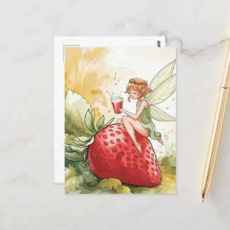 Postal Hada dulce con fantasía de fresa