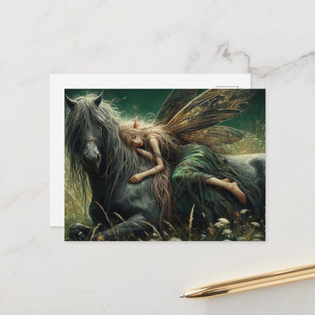 Postal Hada durmiendo en su caballo (Anverso/Reverso In Situ)