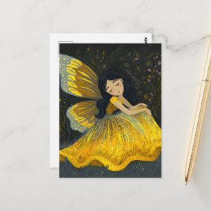 Postal Hada Durmiente con un Vestido Amarillo