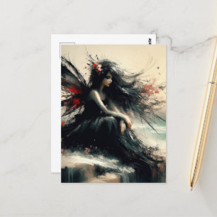 Postal Hada en un acantilado costero vestido de negro