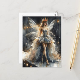 Postal Hada en un espectáculo de moda hecho de periódicos